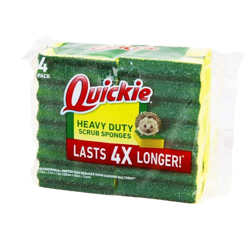 Quickie 2052213 Scrubbing Sponge, Pack of 4, Long Lasting, Heavy Duty, Kitchen and Bathroom Scrubbing Sponge - Image 1